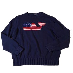 Vineyard Vines cotton patriotic American flag whale sweater size medium